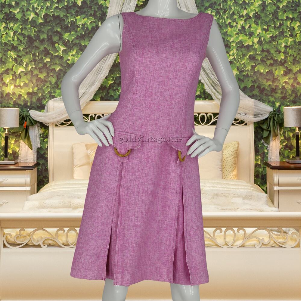 David Meister Woven Knit Pleated Pink Sheath Dress 6